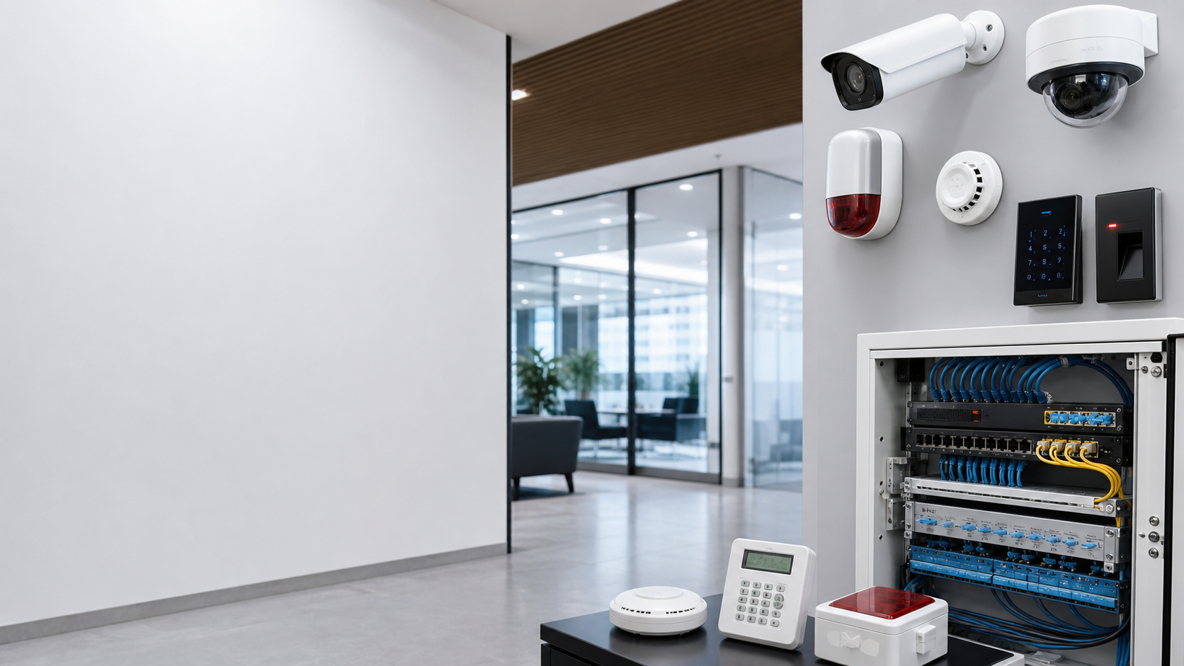 Echipamente de securitate, camere video, alarma si cablare tehnica intr-o cladire moderna